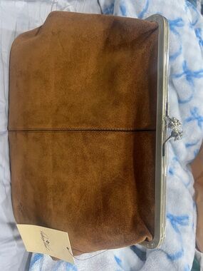 Brown Suede Large Clutch Bag